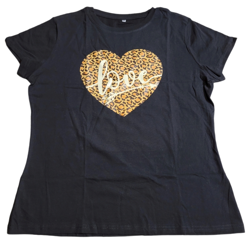 Casual Short Sleeve T-Shirt, Love Leapord XXL